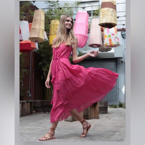 Karina Grimaldi Belle Maxi Tassel Dress in Pink Cherry, Size Medium - Picture 10 of 10